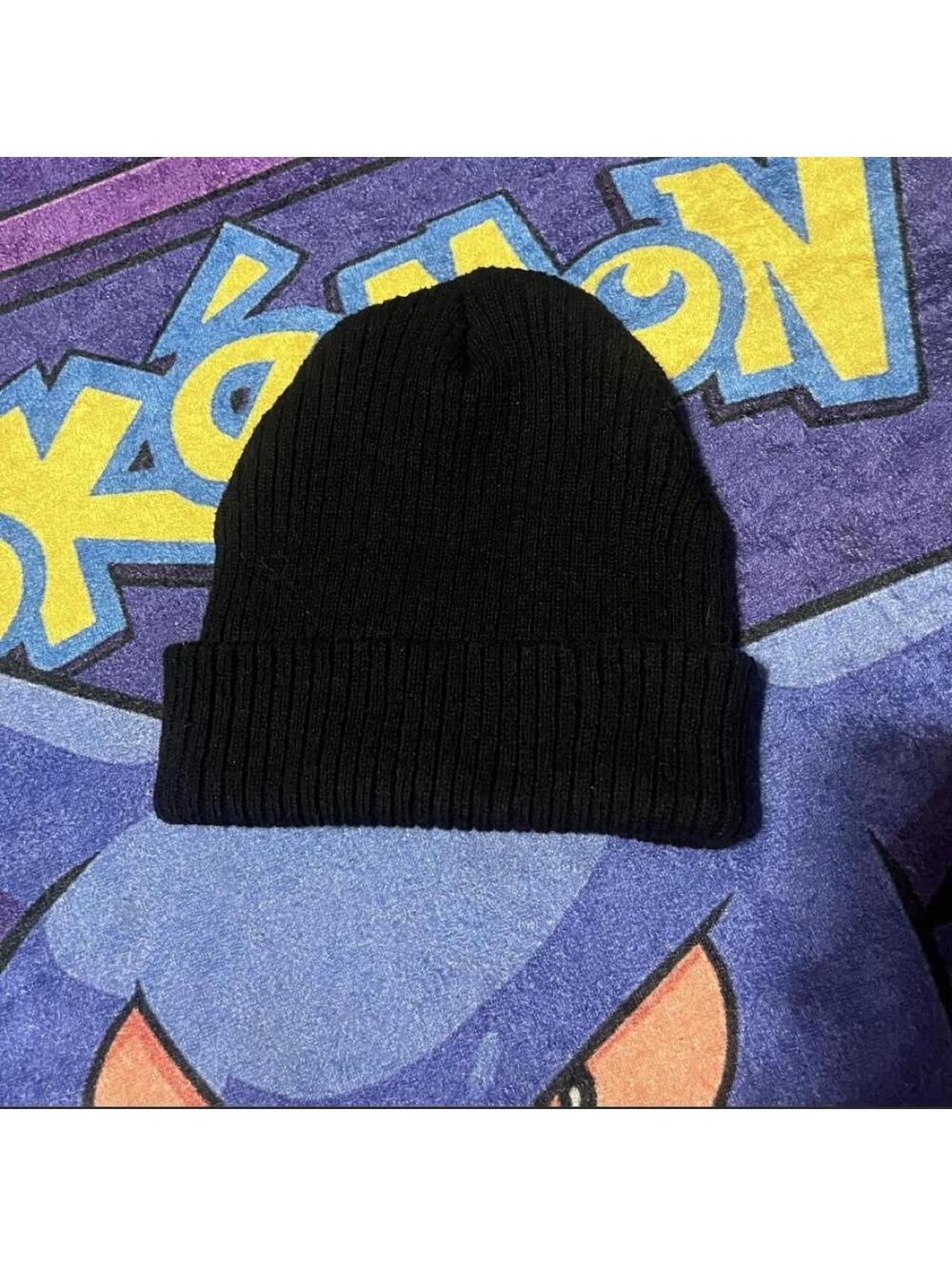 Black y2k streetwear ribbed beanie with fold over cuff